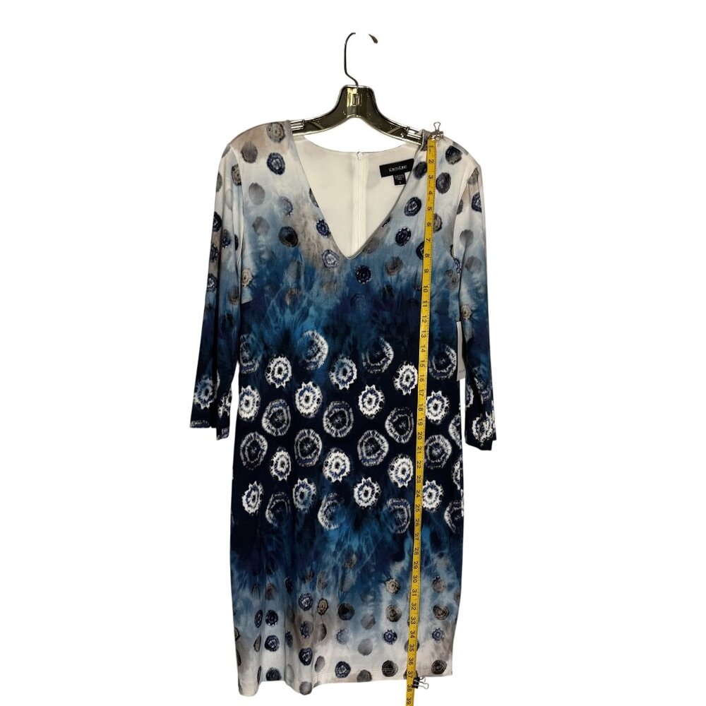 Karen Kane Tie-Dye Print V-Neck Sheath Dress With 3/4 Sleeves Fully Lined Size L - Picture 6 of 13